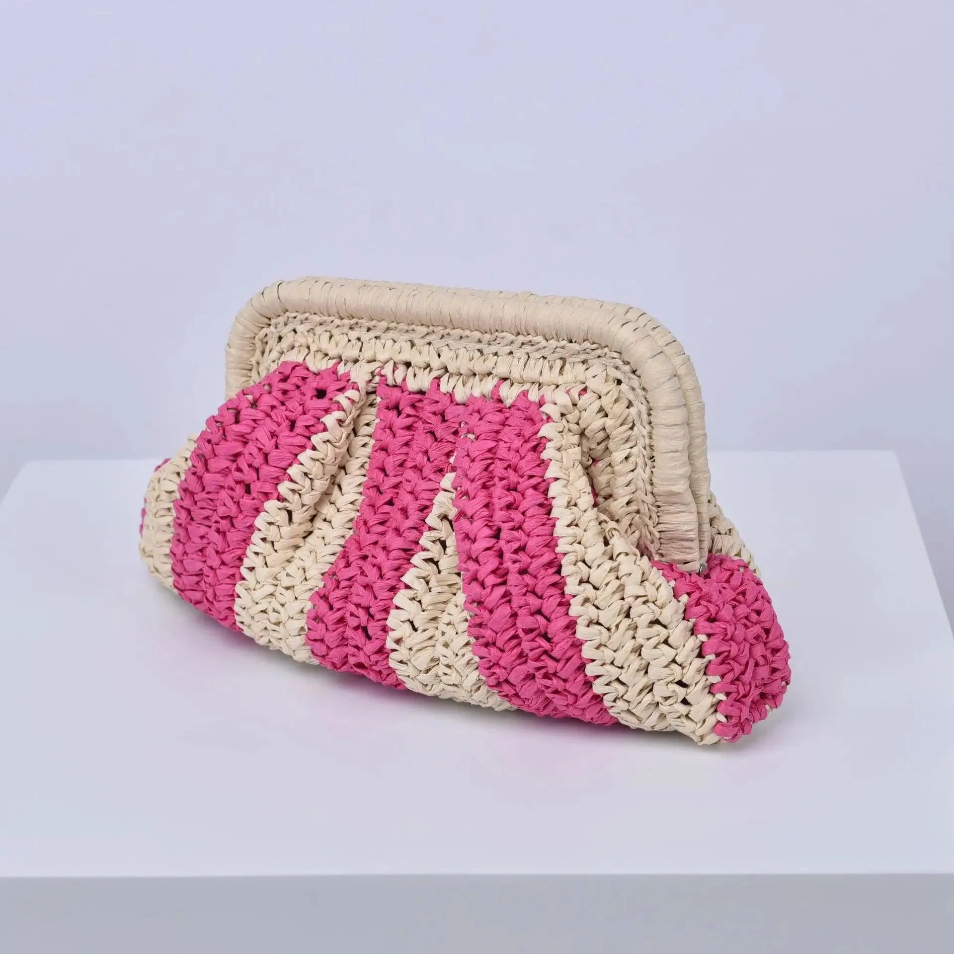 Zoe Bold Stipe Straw Clutch Bag - Glova