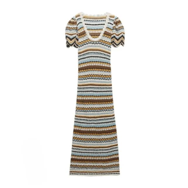 Zoey Striped Crochet Knitted Dress - Glova