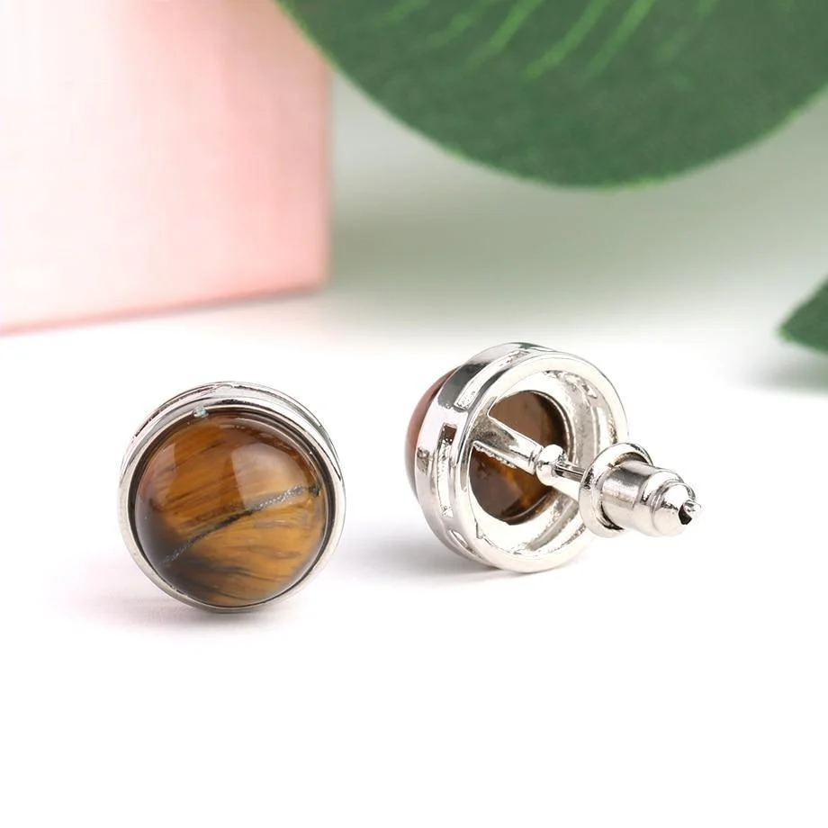 Natural Stone Round Earrings - Glova