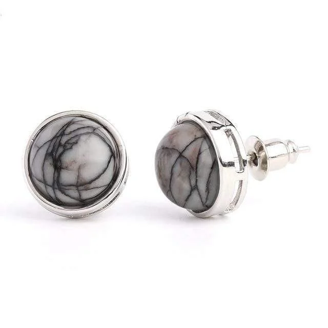 Natural Stone Round Earrings - Glova