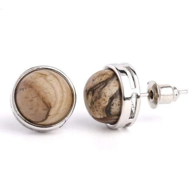 Natural Stone Round Earrings - Glova