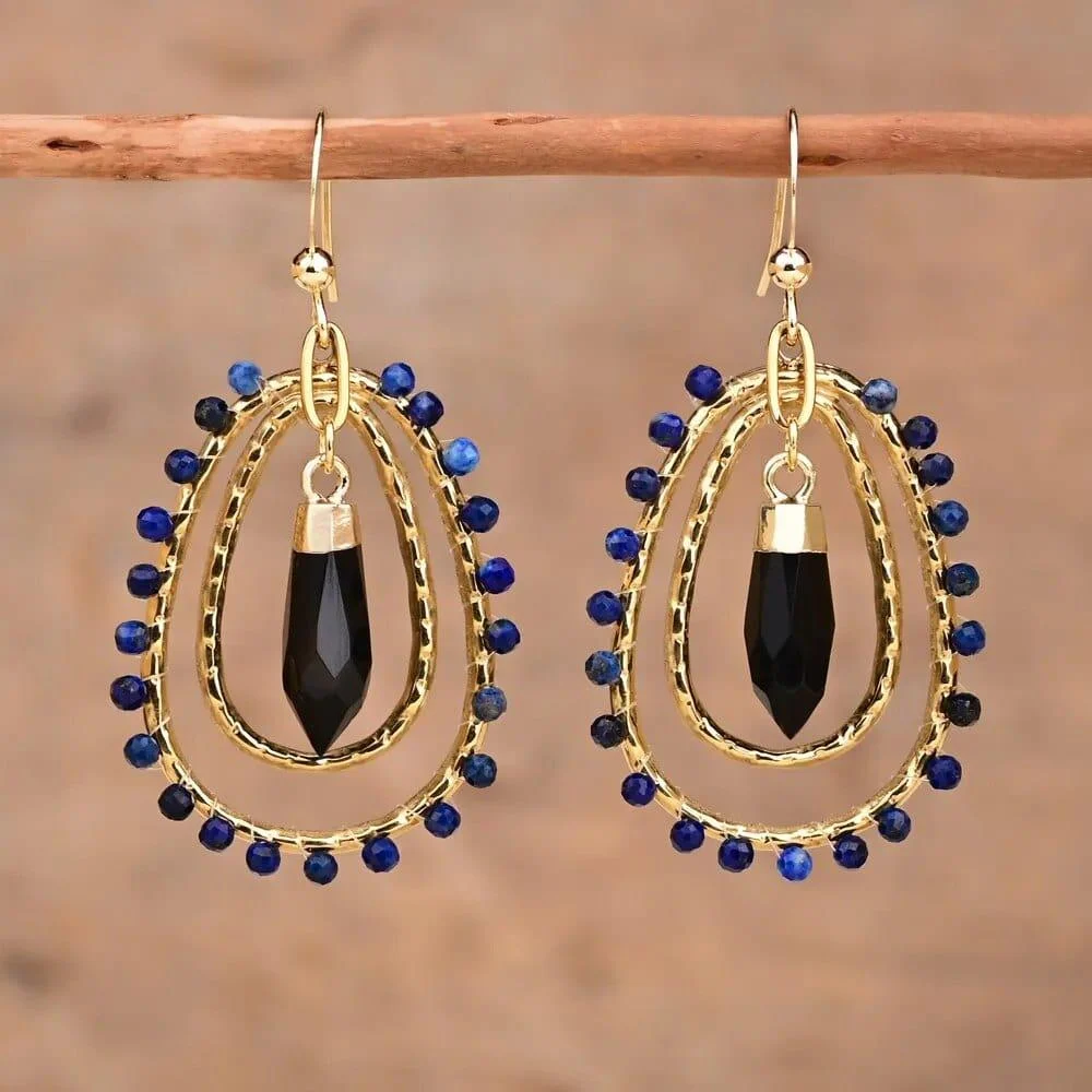 Natural Stone Teardrop Dangle Earrings - Glova