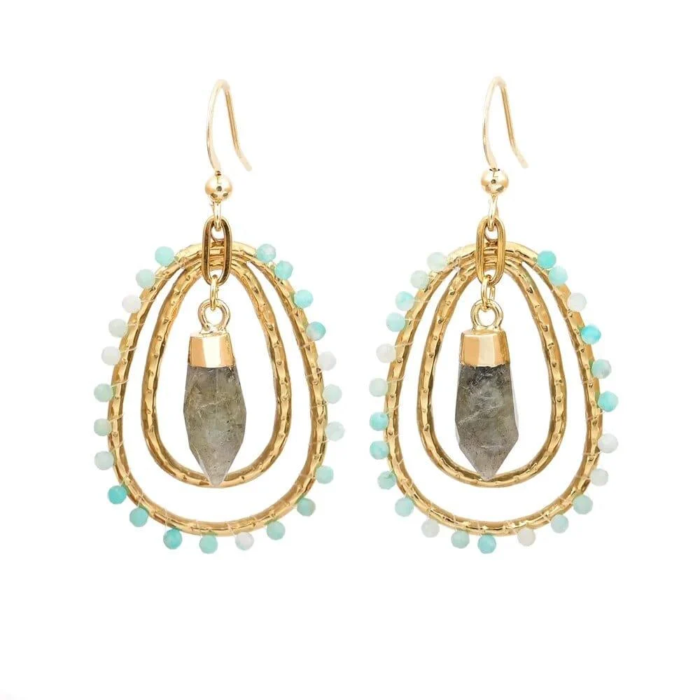 Natural Stone Teardrop Dangle Earrings - Glova