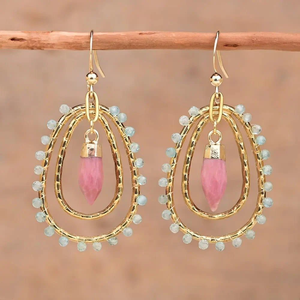 Natural Stone Teardrop Dangle Earrings - Glova