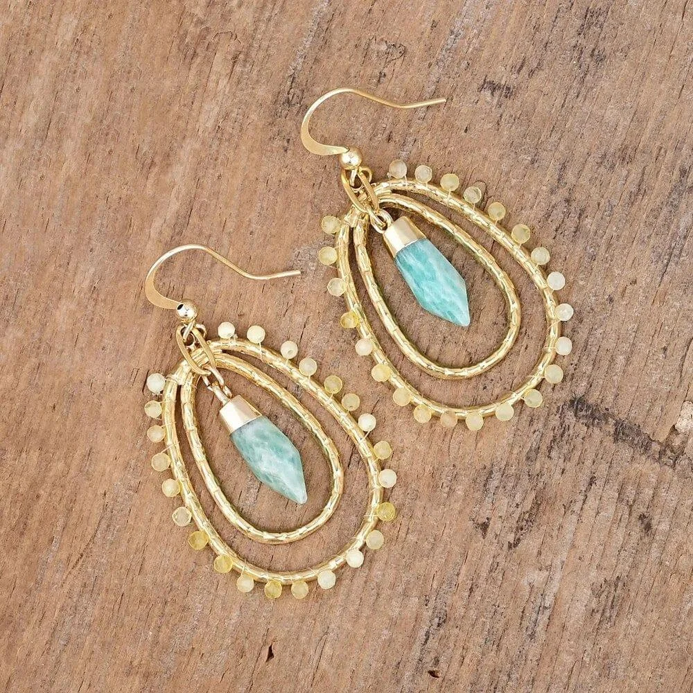 Natural Stone Teardrop Dangle Earrings - Glova