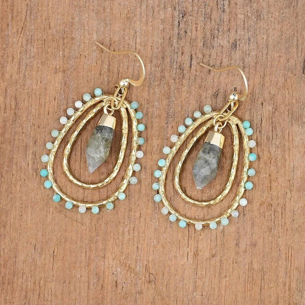 Natural Stone Teardrop Dangle Earrings - Glova