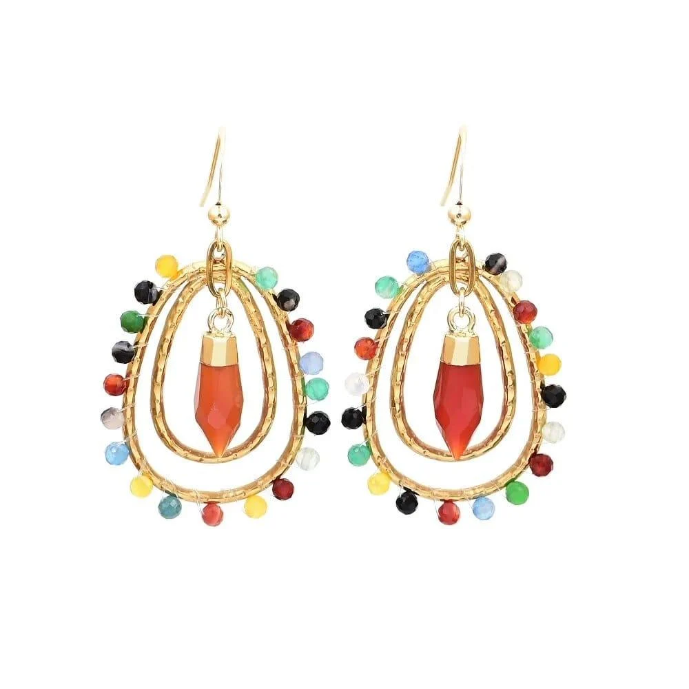 Natural Stone Teardrop Dangle Earrings - Glova