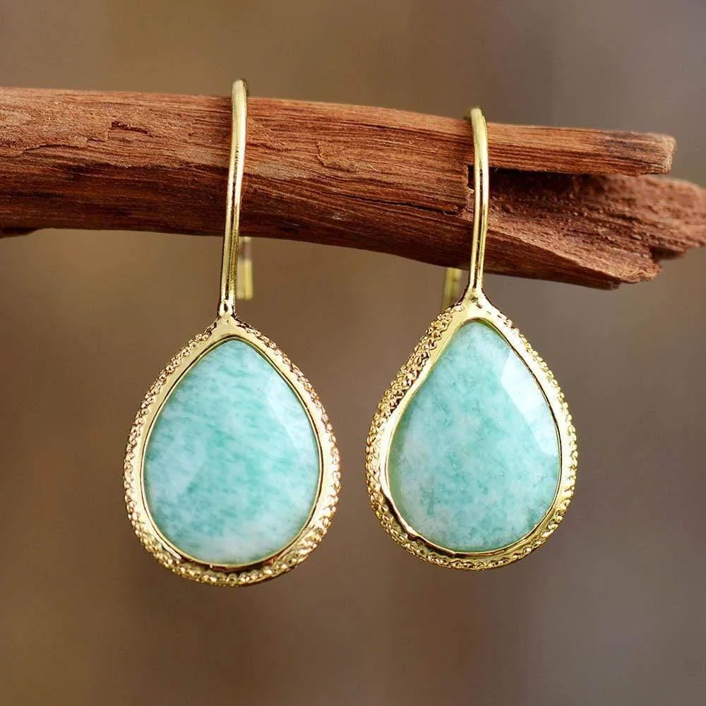 Natural Stone Teardrop Earrings - Glova