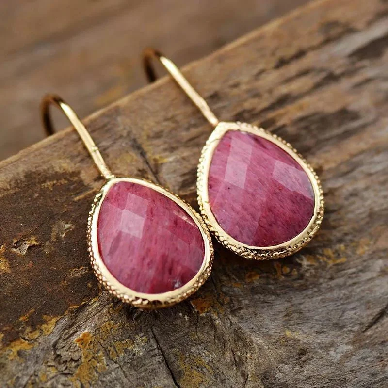 Natural Stone Teardrop Earrings - Glova