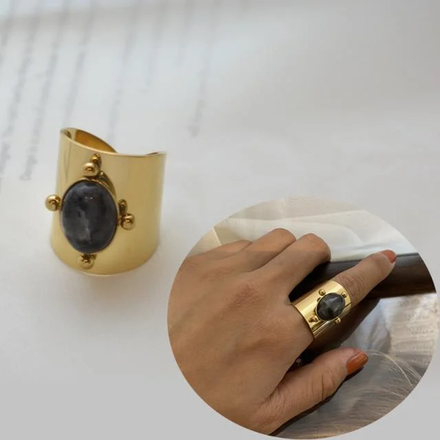 Natural Stone Wide Gold Ring - Glova