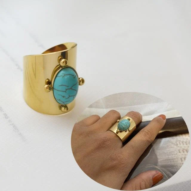 Natural Stone Wide Gold Ring - Glova