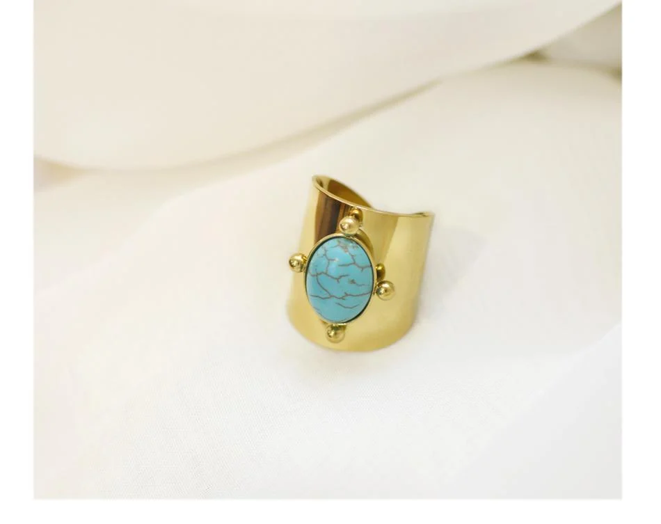 Natural Stone Wide Gold Ring - Glova