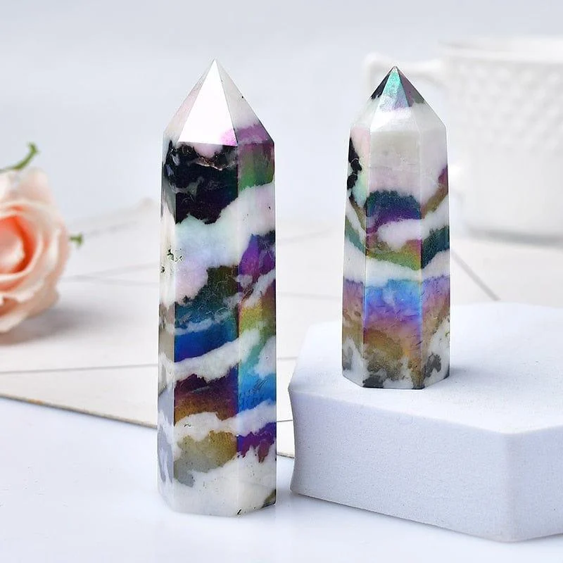 Natural Titanium Aura Crystal Tower - Glova