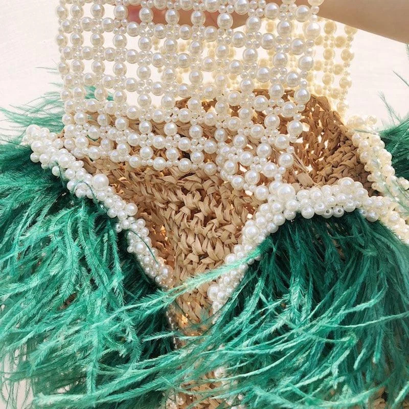 Teresa Tassel Straw Bag with Pearl Beads Handle - 2 Colors - Glova