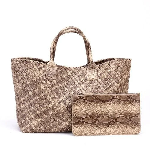 Tezza Serpentine Print Woven Tote Bag - 7 Colors - Glova