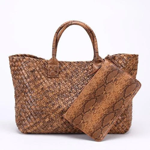 Tezza Serpentine Print Woven Tote Bag - 7 Colors - Glova