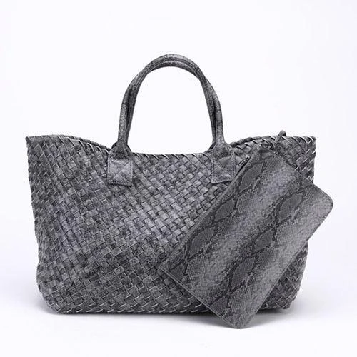 Tezza Serpentine Print Woven Tote Bag - 7 Colors - Glova