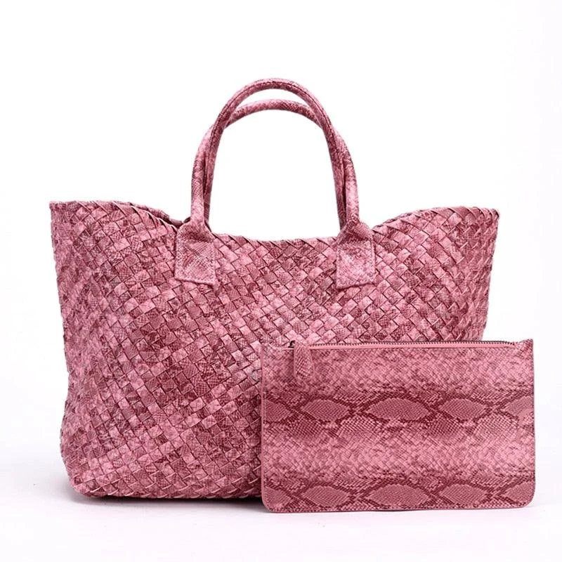 Tezza Serpentine Print Woven Tote Bag - 7 Colors - Glova