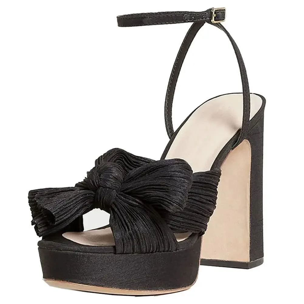 Thick High Heel Bow Platform Sandals - Glova