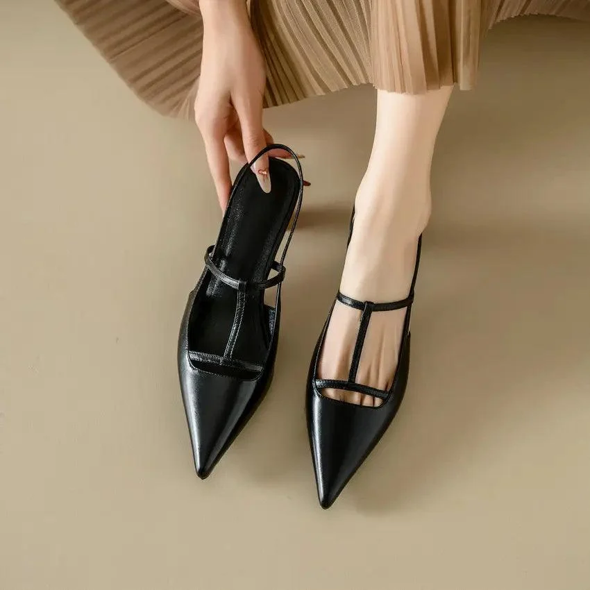 Thick Med Heels Cross-Tied Slingback Pumps Shoes - Glova