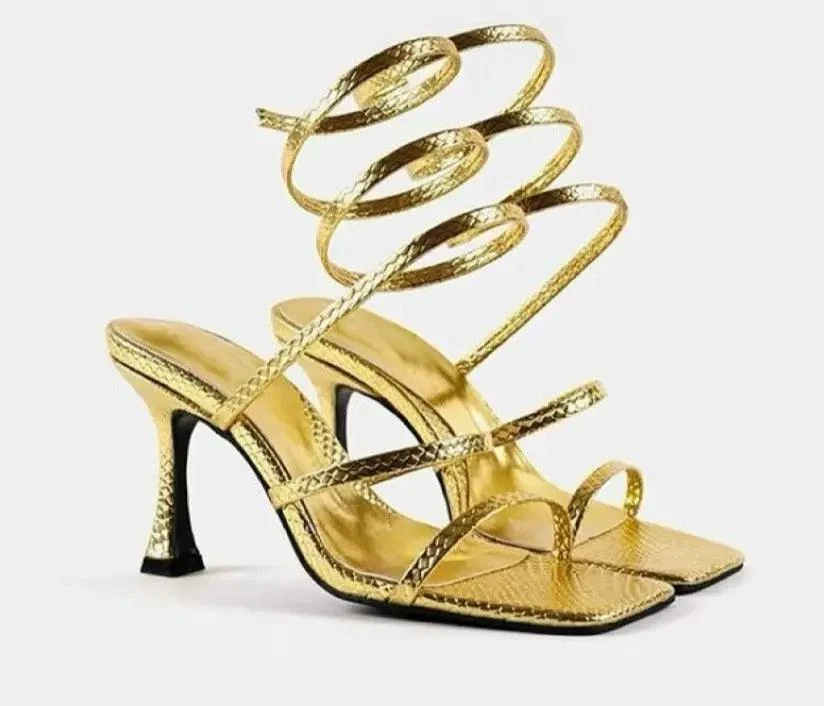 Thin Straps Low Heel Sandal Shoes - Glova