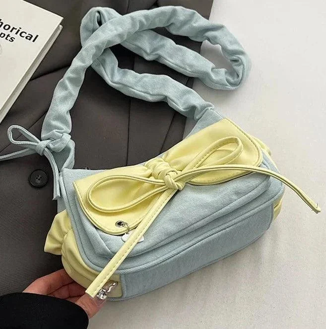 Tie Design Small Denim Underarm Bags Crossbody Handbags - Glova