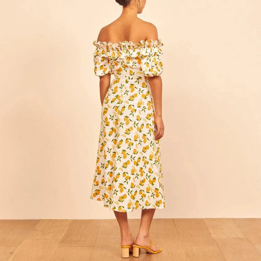 Tiffany Lemon Prints Off the Shoulder Dress - Glova