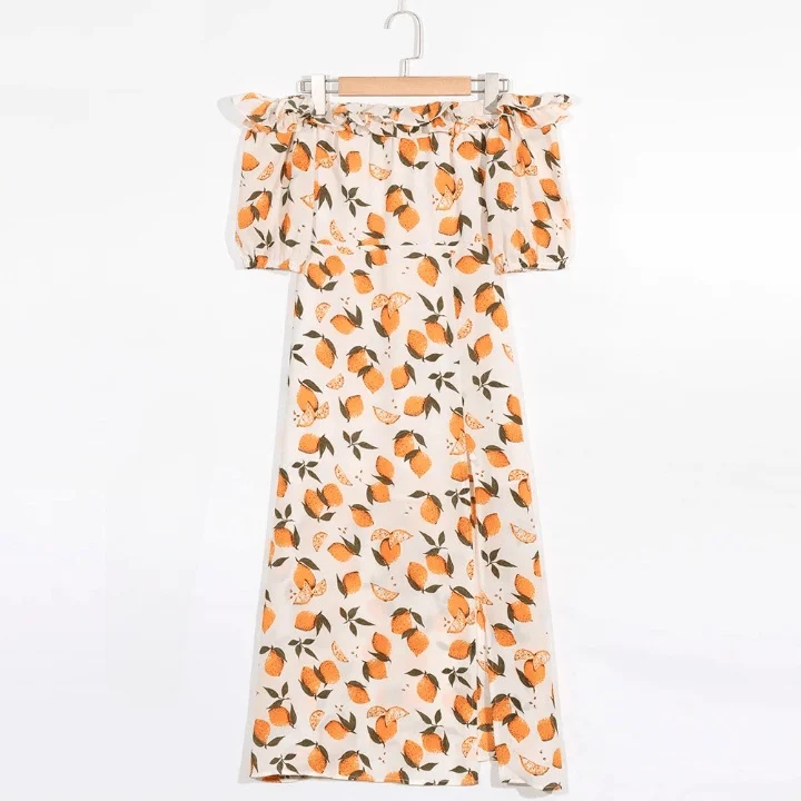 Tiffany Lemon Prints Off the Shoulder Dress - Glova