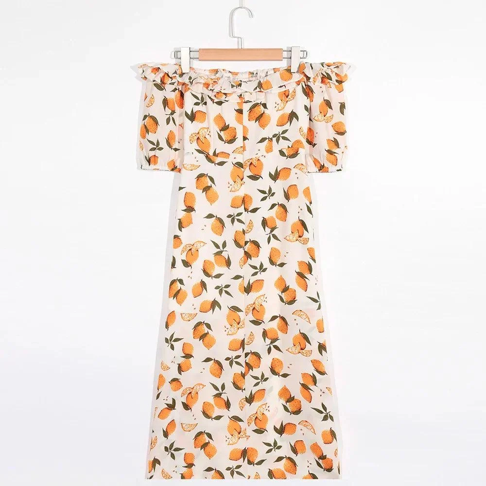 Tiffany Lemon Prints Off the Shoulder Dress - Glova